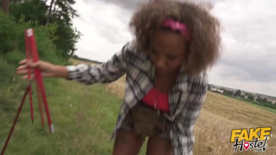 Romy Indy meets a guy outside and she gets a creampie