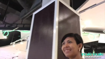 Thai woman with short hair is riding on a big schlong