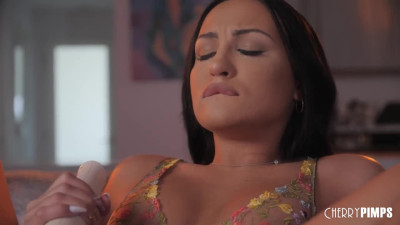 Mila Monet plays with a vibrator and Charles Dera helps