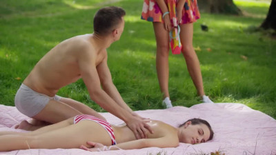 Sofia Like and Kristy Black are fucking a lad in the park