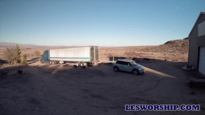 Three lesbians practice sex in the garage