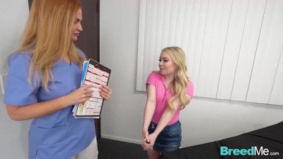 Smashing threesome with an old doctor, his nurse and a cute teen