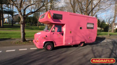 Bimbo blonde drilled by mature guy inside the van