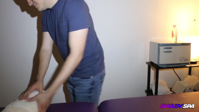 Maya shows off her nice natural tits while jerking a dude