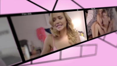 Cute blonde nailed by stepbro next to resting stepdad