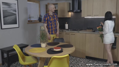 Brunette with great ass satisfied by bald boyfriend