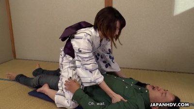 Japanese talks young man into touching the clitoris