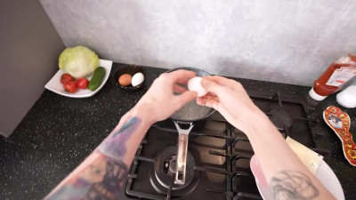 Lucky guy has sex with inked roommate all day long