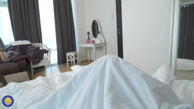 Horny blonde seduced by slender stepmother