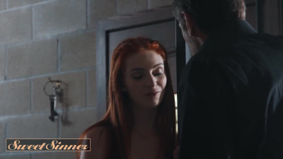 Redhead seduces dad's friend on sex in the dungeon