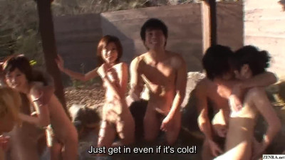 Boys fuck Asians collectively in the fresh air