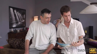 Blonde babe provides sex service to her father-in-law