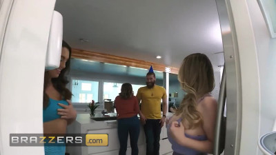 Bearded stud cheats on GF with two lesbian roommates