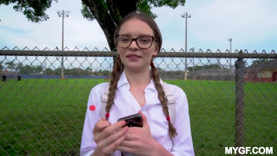 Nerd Jessae Rosae is picked up and fucked like a slut