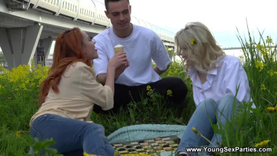Nansy Small and another babe get glazed with semen