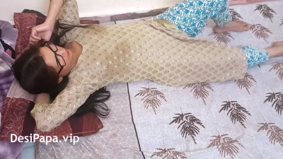 Indian babe wearing glasses and gets fucked by her man