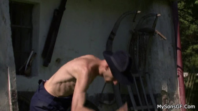 Old pervert catches a woman masturbating outdoors