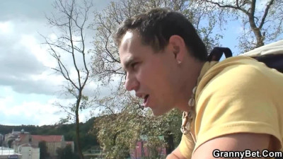 After the hiking they go to his place for oral sex