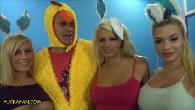 Lucky fan having a foursome with three porn stars