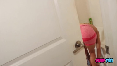 Bathroom blowjob and a handjob in point of view