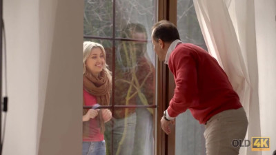 The older man is having sex with a college harlot