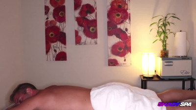Fit girl with light hair jerking the stiff dick of a stud