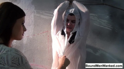 Submissive man is tied up and used by a dominant babe
