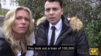 Skinny chick pays off the debt by offering herself
