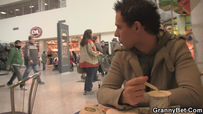 Horny European pervert meets up with a blonde granny