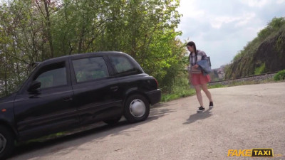 Pigtailed teen with a fat ass is getting fucked in a cab
