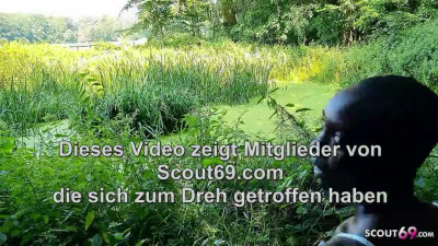 Bald ebony girl from Germany is fucked outdoors in doggy