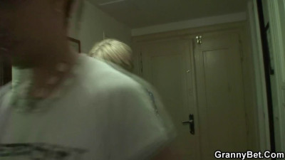 Chubby blonde GILF is fucked by a perverted young dude