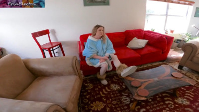 Fat wife hides her big boobs and pussy under her bathrobe