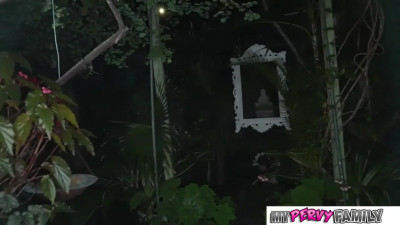 Petite babe finds a stranger in the dark and gets fucked