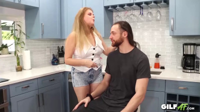 Thick mature wench having sex in the kitchen with a lad