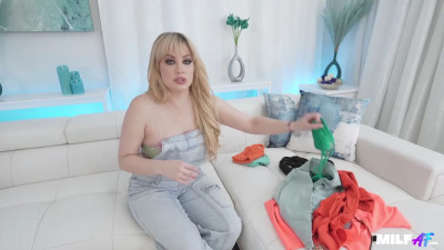 Thick blonde MILF playing with herself before screwing