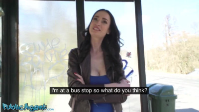 Busty woman is approached by the rich public agent