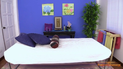 Asian slut gets a massage and a creampie after