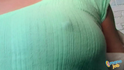 Thick blonde babe Kinzy Jo masturbating and giving a handjob