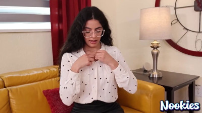 Nerdy Latina babe is having sex with the bald DILF