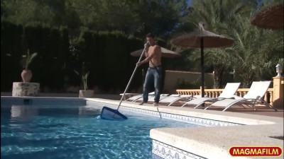 Blondie with a body gets fucked by that kinky poolboy