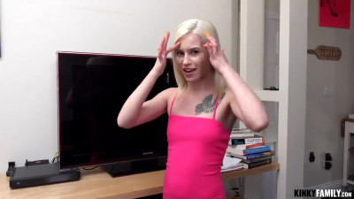 Skinny blonde teen sucks and fucks a thick cock like a champ