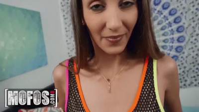 Skinny whore Natalia Nix strips her fishnet top to fuck hard
