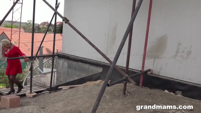 Old woman Eva Tittie getting frisky in a public place