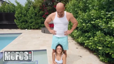 Short and curvy pussy sports fucking her neighbor's cock