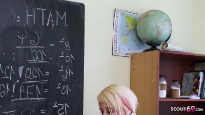 Edgy blonde coed gets fucked in the classroom