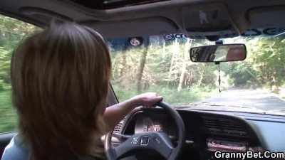 80 year old granny is hitchhiking and pays with a blowjob