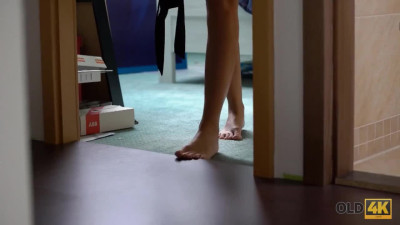 Leggy blonde is fingered and licked by a grandfather