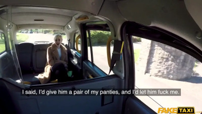 Petite blonde with short hair is fucked in the taxi