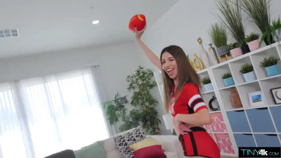 Skinny cheerleader gets used by a frat guy's insatiable dick